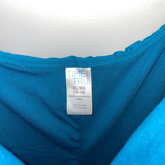 Time & Tru Women's XL Ruffled Blue One-Piece Swimsuit - Picture 3 of 6